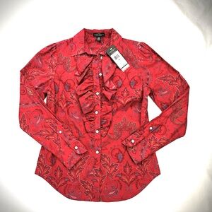 Ralph Lauren Lauren Jeans Co. Ruffles Front Blouse Red Sz M new